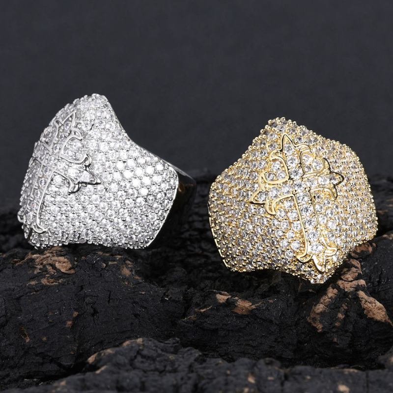 Moissanite Hip Hop Cross Shield Ring