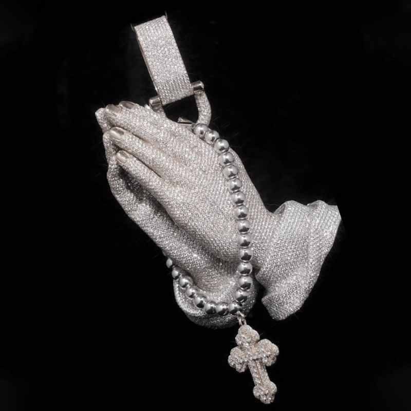 New Moissanite Praying Hands Cross Pendant