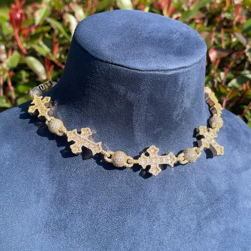 Moissanite Cross Bead Cuban Chain