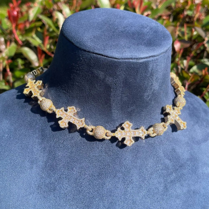 Moissanite Cross Bead Cuban Chain