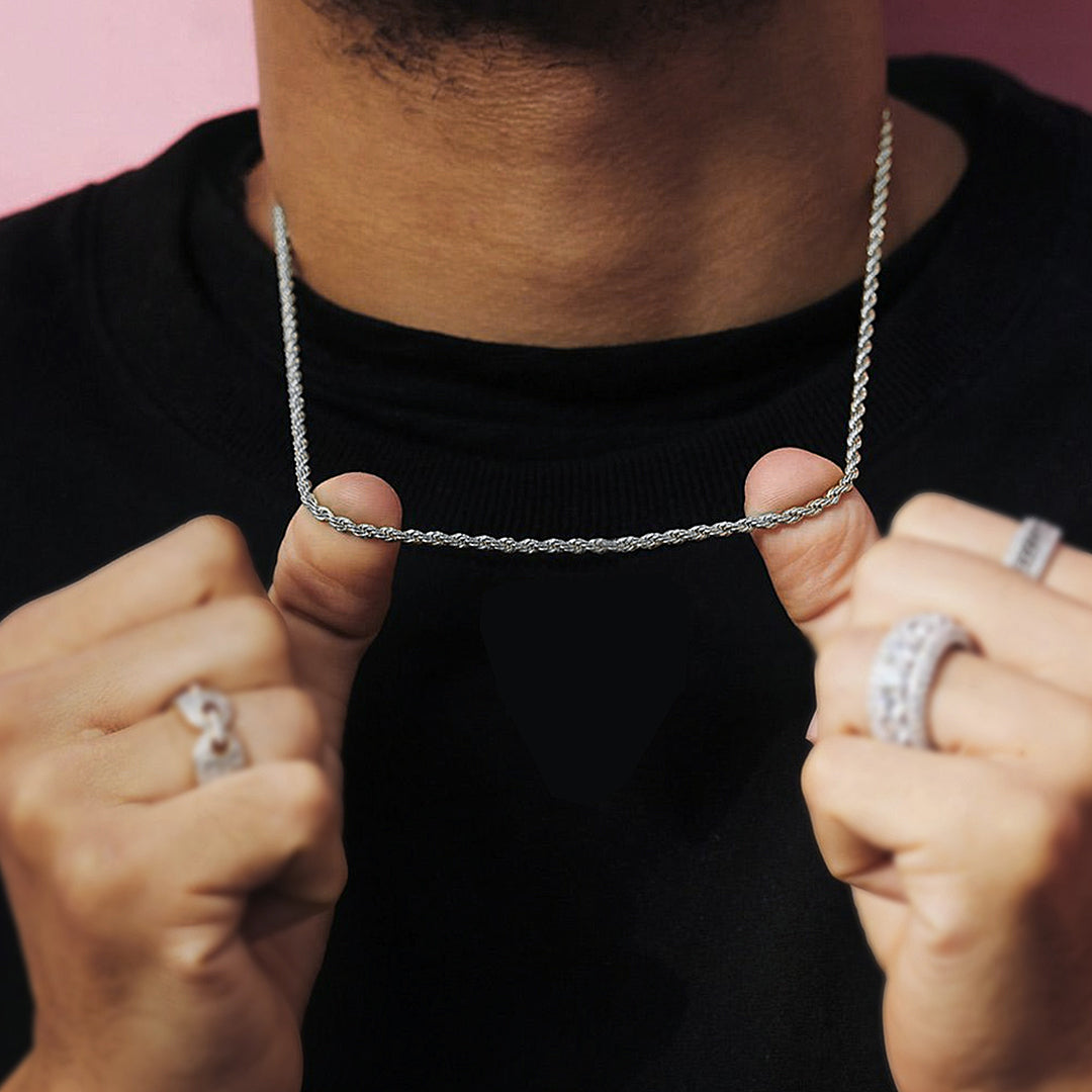 3mm Rope Chain White Gold Plated-krkcom