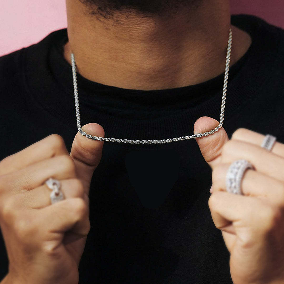 3mm Rope Chain White Gold Plated-krkcom