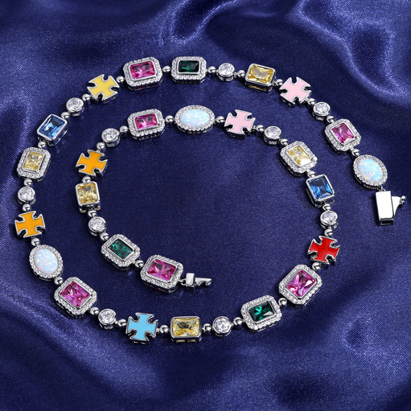 10mm Moissanite Hip Hop Colored Gemstone Art Chain