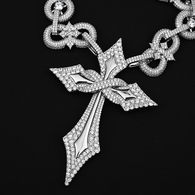 18mm Moissanite Hip-Hop Cross Set Cuban Chain
