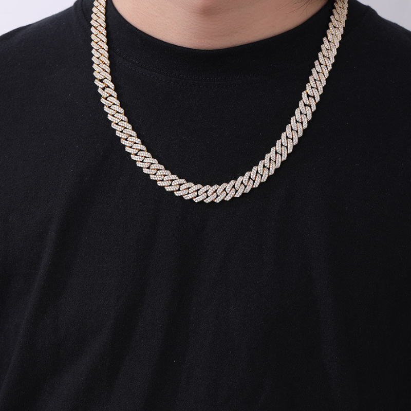 12mm Moissanite Diamond Prong Cuban Chain 18k Gold