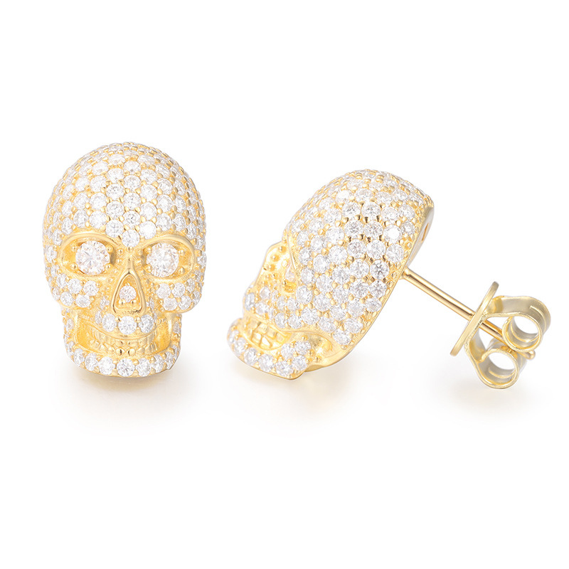 Moissanite Hip Hop Trend Skull Earrings