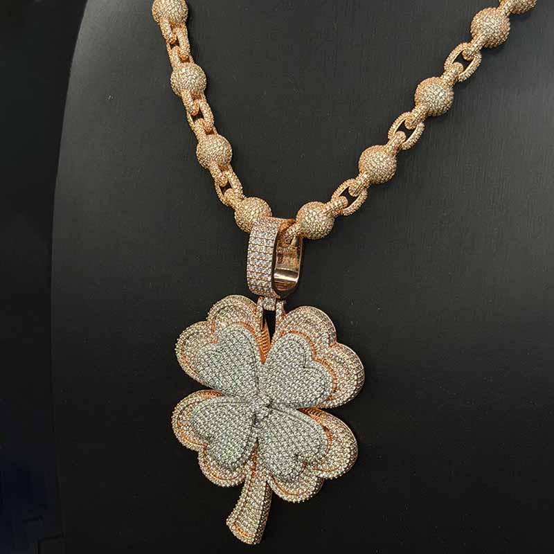 S925 Silver Moissanite Two-tone Four-leaf Clover endant