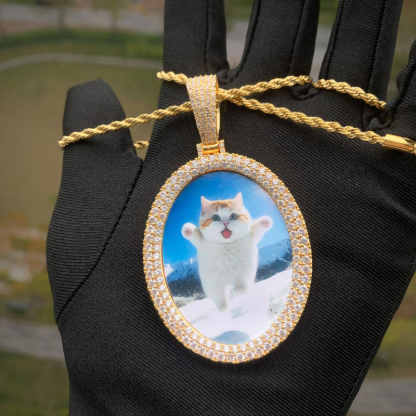 Moissanite Hip Hop Oval Customizable Photo Pendant