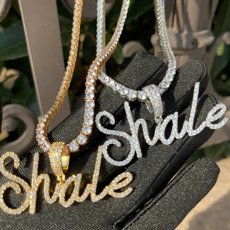 Moissanite bubble script font custom letter pendant