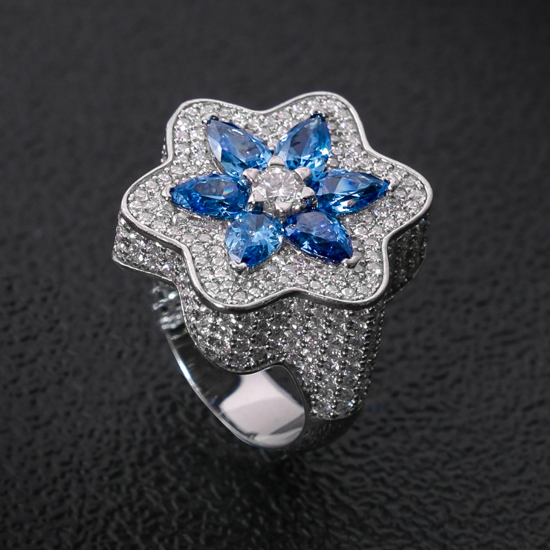Moissanite Clover Sapphire Flower Ring