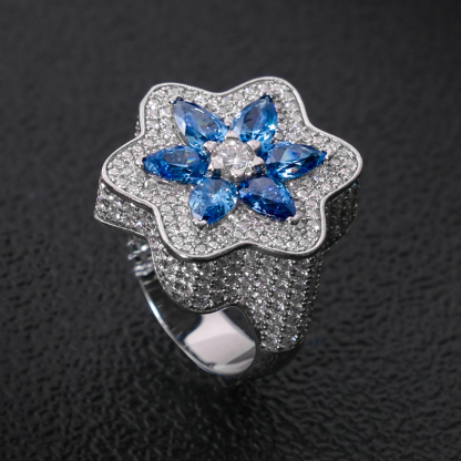 Moissanite Clover Sapphire Flower Ring