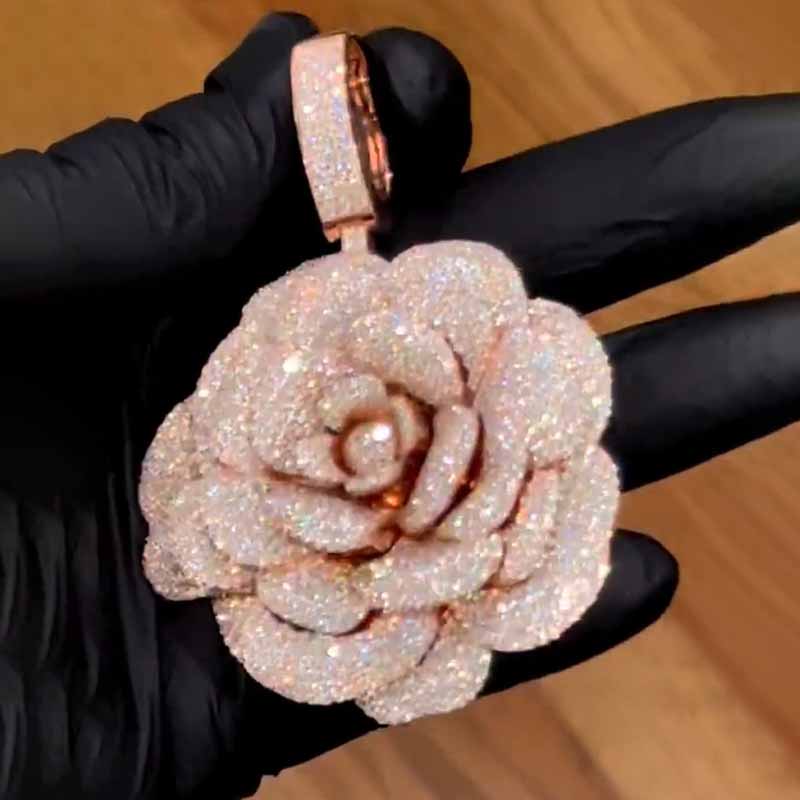 Moissanite Three-dimensional Layered Rose Flower Pendant