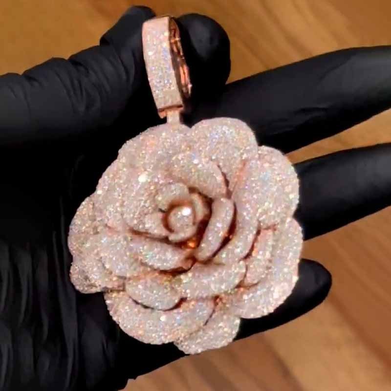 Moissanite Three-dimensional Layered Rose Flower Pendant