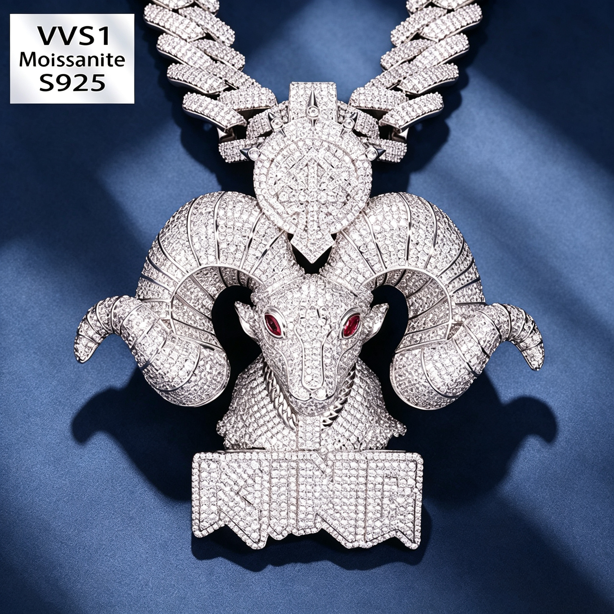 S925 Silver Moissanite Goat Pendant