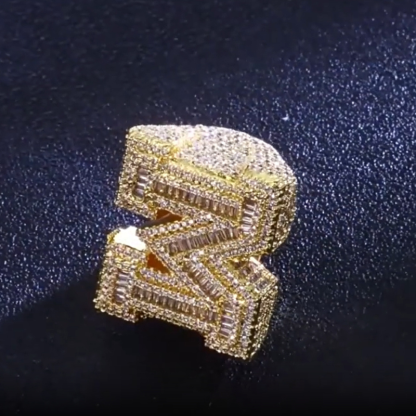 Moissanite Hip Hop M Letter Baguette Ring