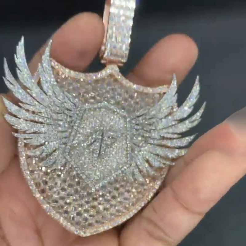 Moissanite Dream Wings Shield Pendant