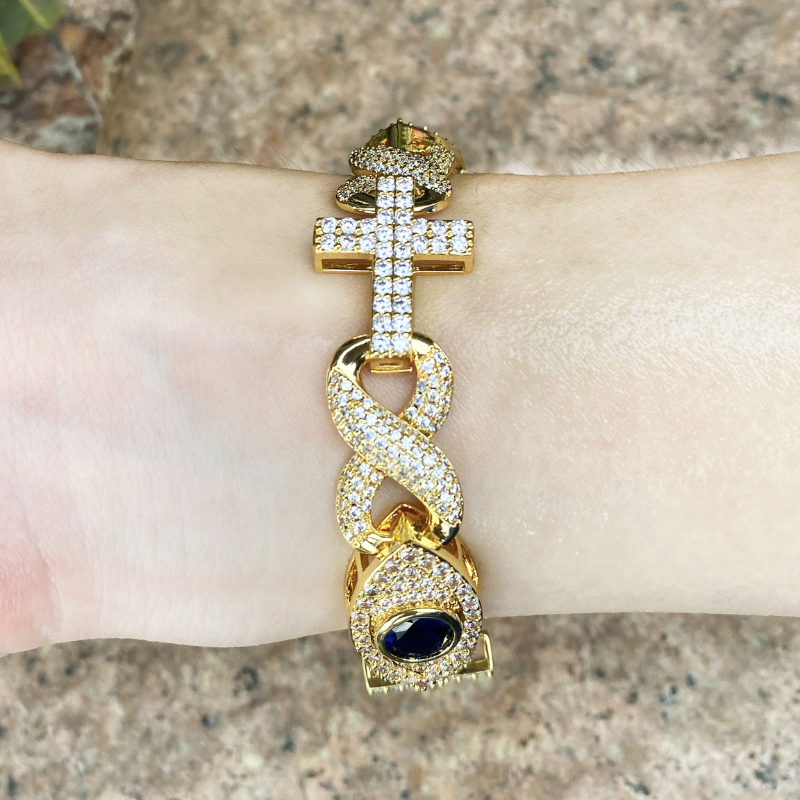 Moissanite Gemstone Eye Cross Cuban Bracelet