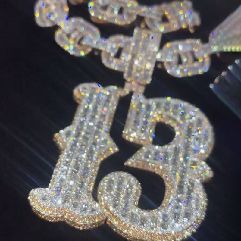 Moissanite Baguette Number "13" Pendant