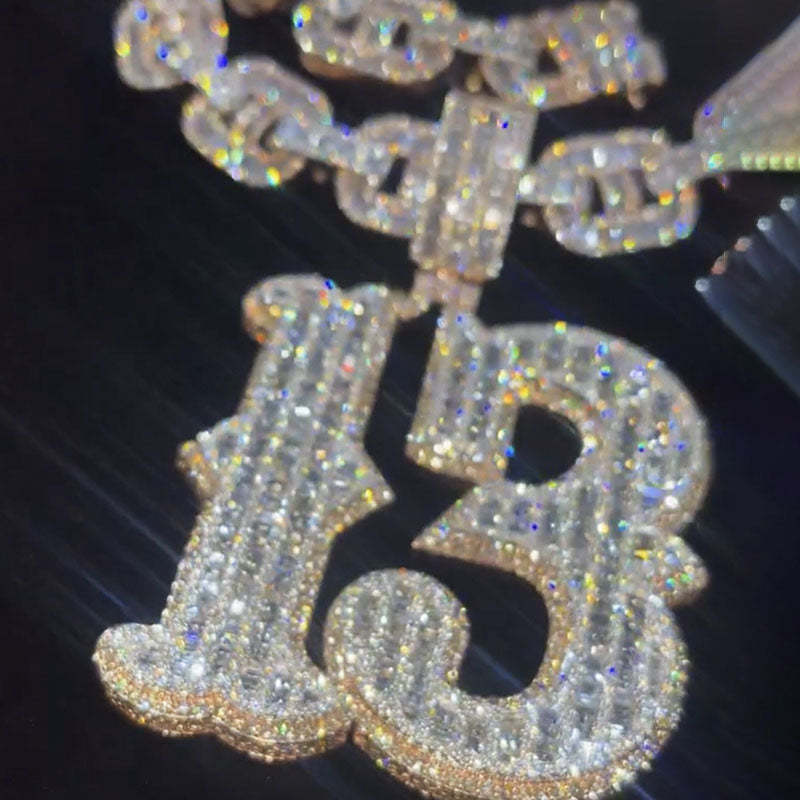 Moissanite Baguette Number "13" Pendant