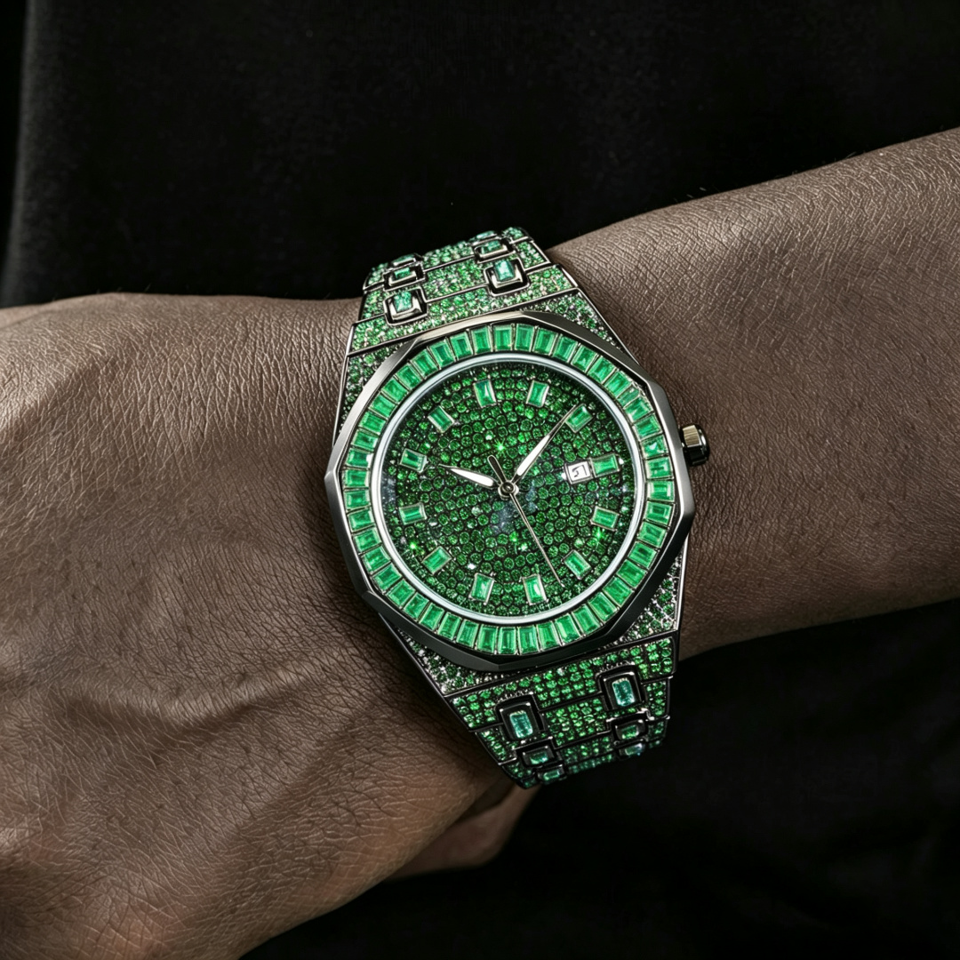 Stylish Green Moissanite Rhinestone Watch