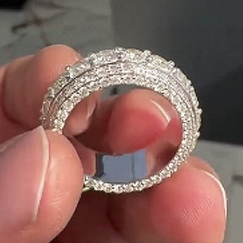 Moissanite Layered Three Row Round Diamond Ring