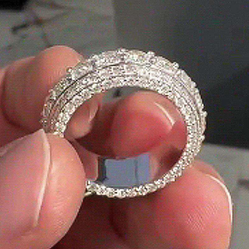 Moissanite Layered Three Row Round Diamond Ring