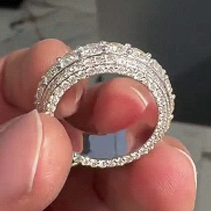 Moissanite Layered Three Row Round Diamond Ring