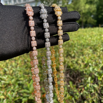 Moissanite Hip Hop Square and Round Diamond Arrangement Design Chain