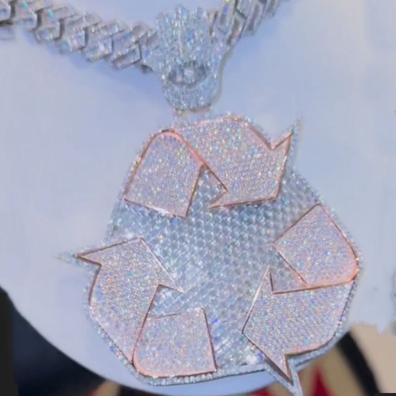 S925 Moissanite Recycling Symbol Pendant