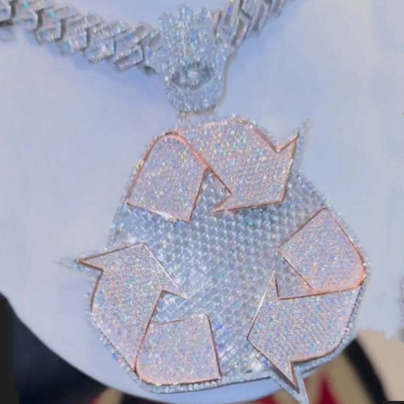 S925 Moissanite Recycling Symbol Pendant