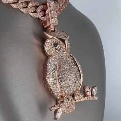 S925 Silver Moissanite Owl Pendant