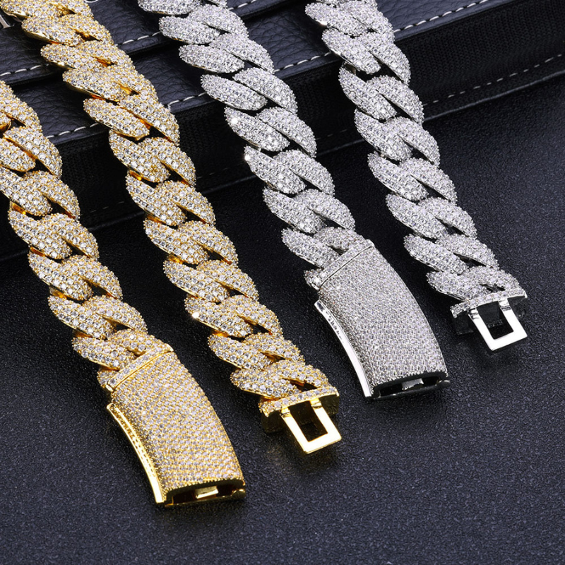 18mm Moissanite Three-row Diamond Bubble Cuban Chain