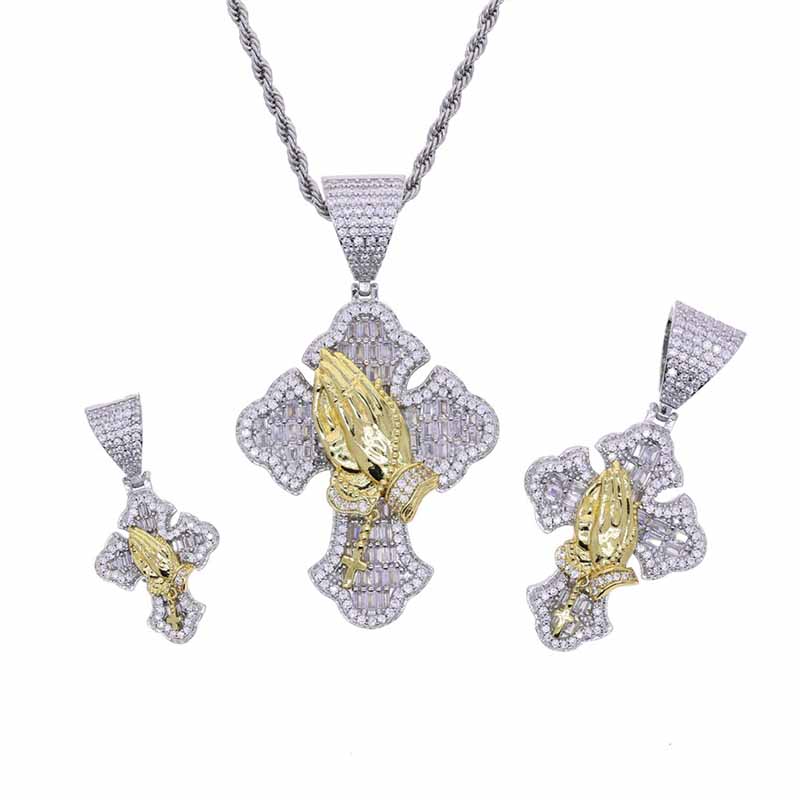 Moissanite Two-Color Cross HipHop Pendant