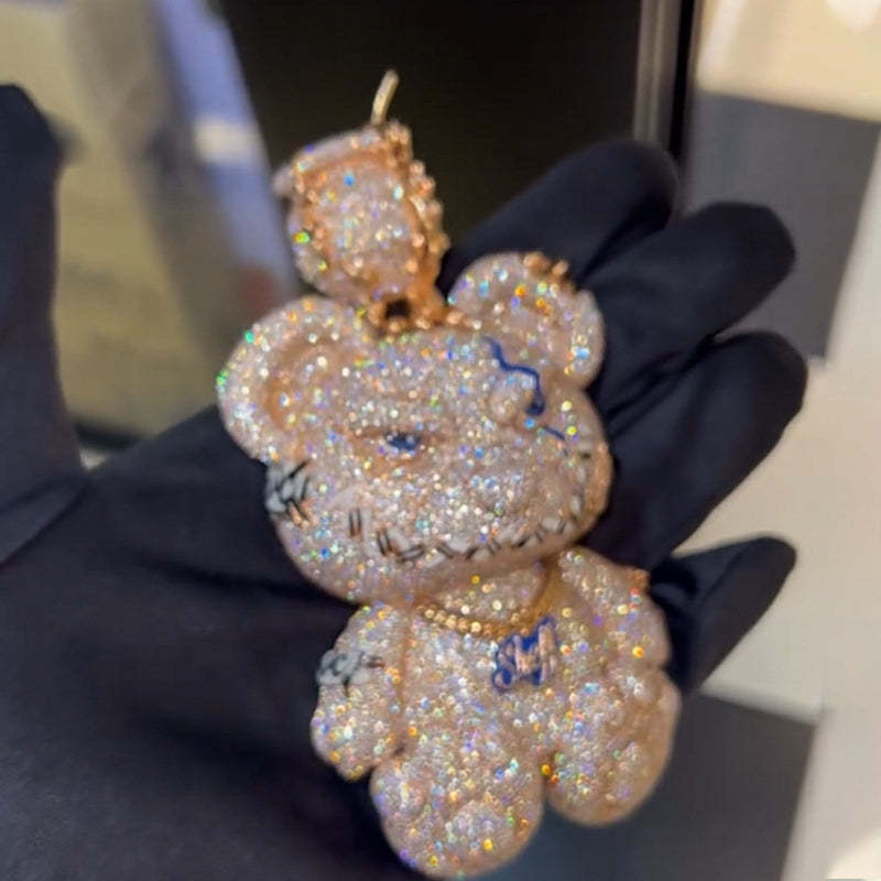 Moissanite Domineering Sheff Letters Cuban Chain Mr. Bear Pendant