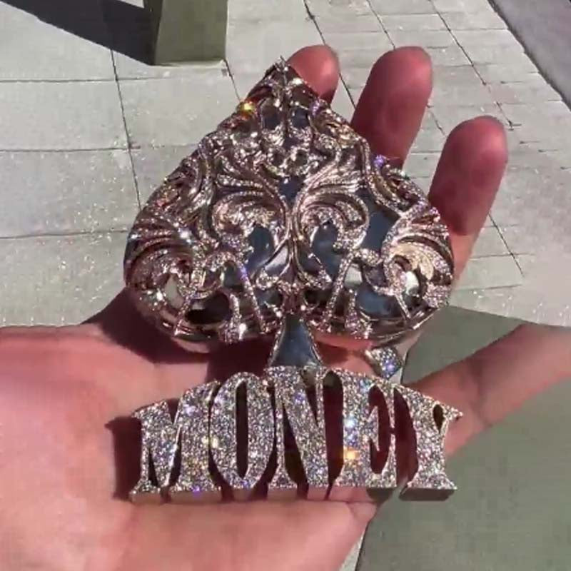 Moissanite "MONEY" Letter Peach Heart Pendant