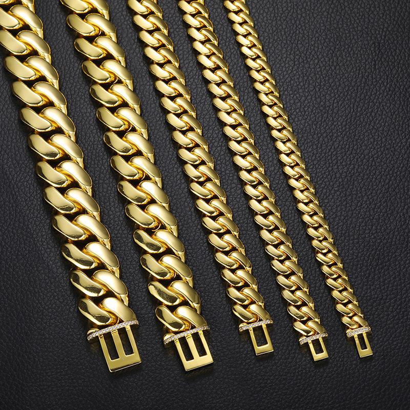 10mm/12mm/14mm/16mm/18mm/20mm/22mm Diamond Moissanite Buttonhead Gold Plated Large Cuban Chain