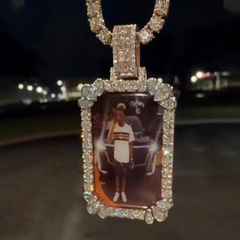 Rectangular Moissanite Photo Memorial Pendant