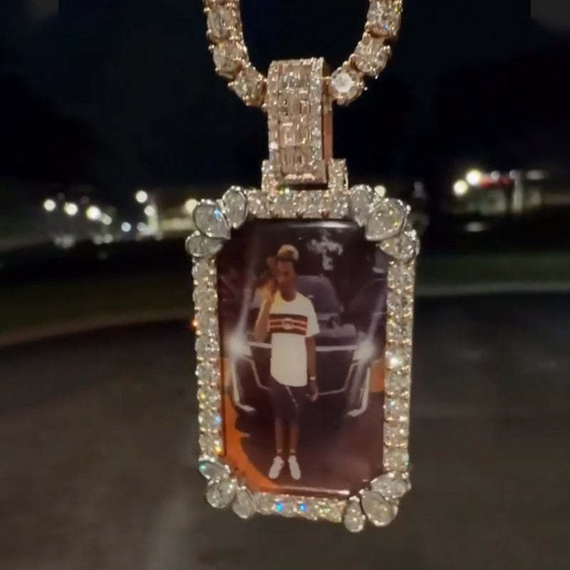 Rectangular Moissanite Photo Memorial Pendant