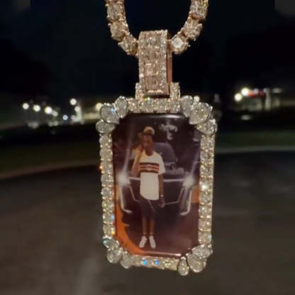 Rectangular Moissanite Photo Memorial Pendant