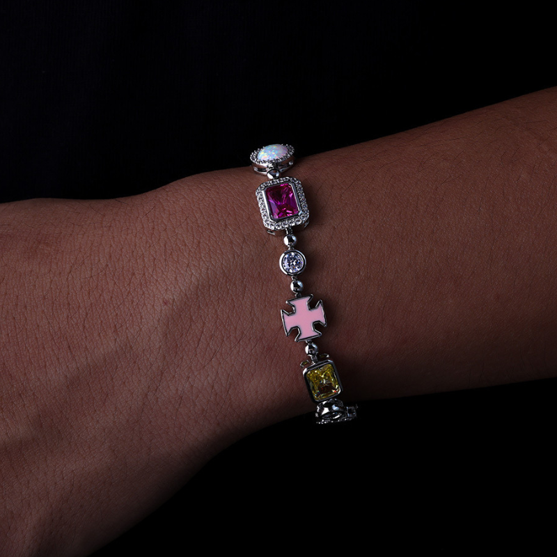 10mm Moissanite Hip Hop Colored Jewel Bracelet