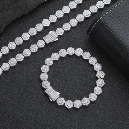 8.5mm Moissanite Geometric Hexagonal Rock Sugar Chain