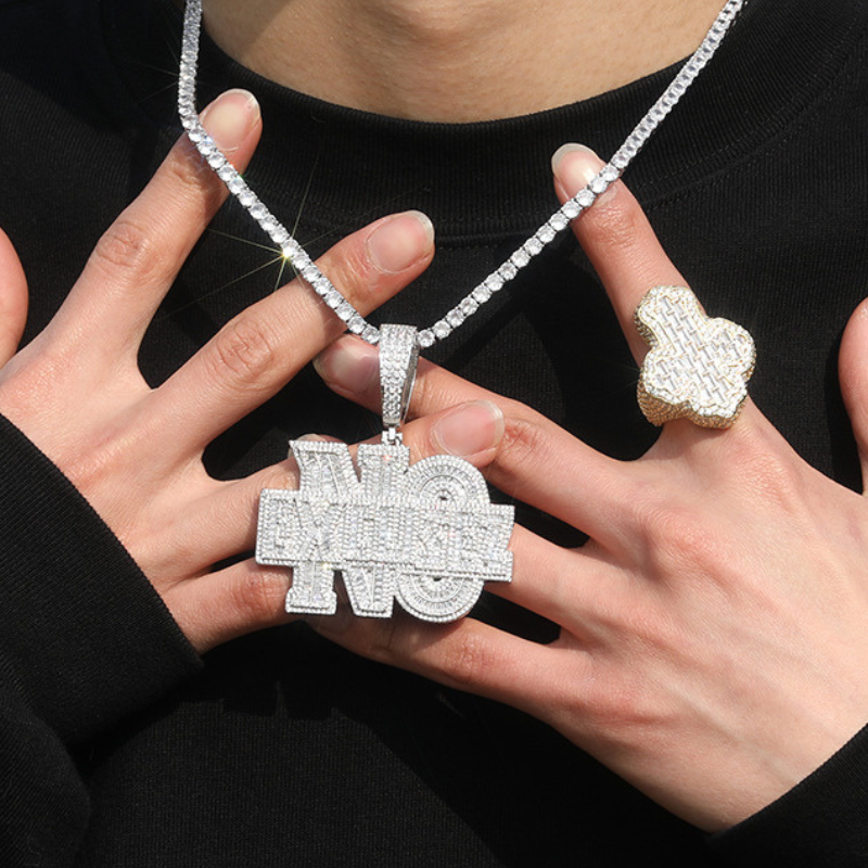 Moissanite "NO EXCUSEZ" Letter Pendant