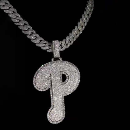 Moissanite Sparkle Letter "P" Full Diamond Pendant Chain Set