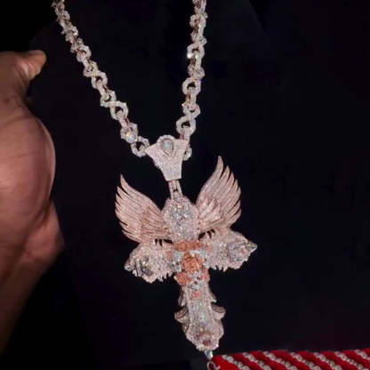 Moissanite Delicate Winged Cross Pendant Chain Set