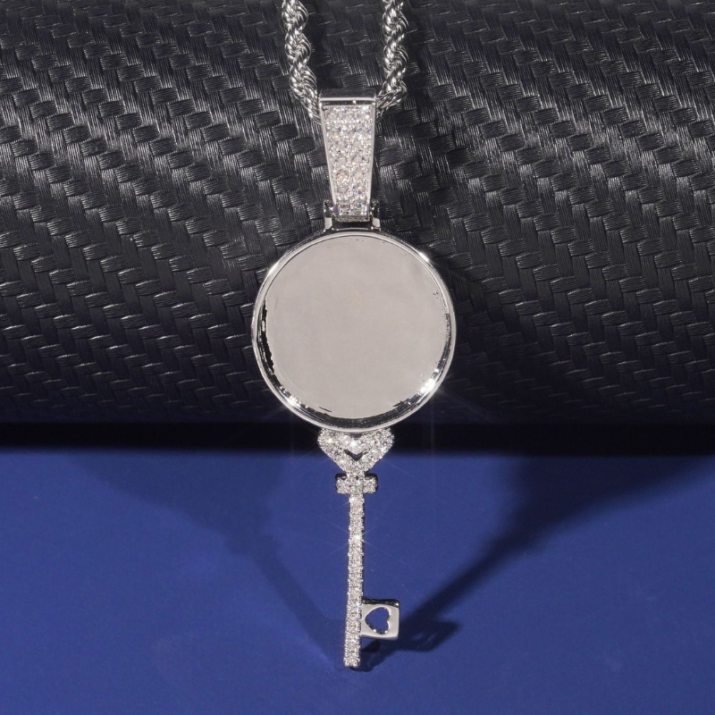 Moissanite Key Round Photo Custom Pendant