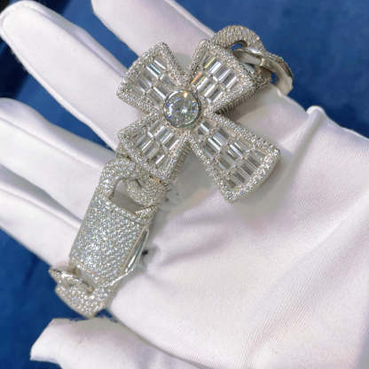 Moissanite Baguette Cross Cuban Bracelet