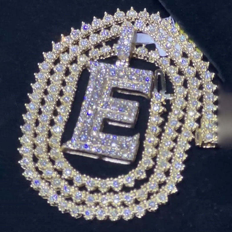 Moissanite “E” Letter Pendant Love Tennis Chain Set