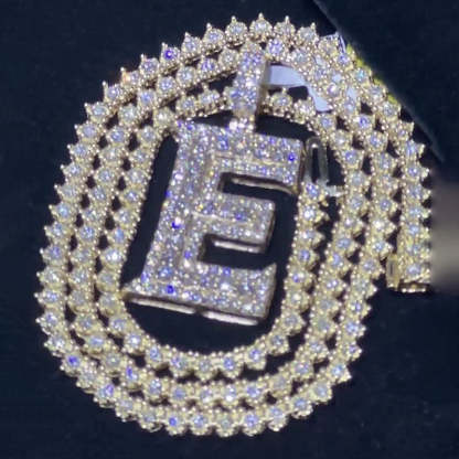 Moissanite “E” Letter Pendant Love Tennis Chain Set