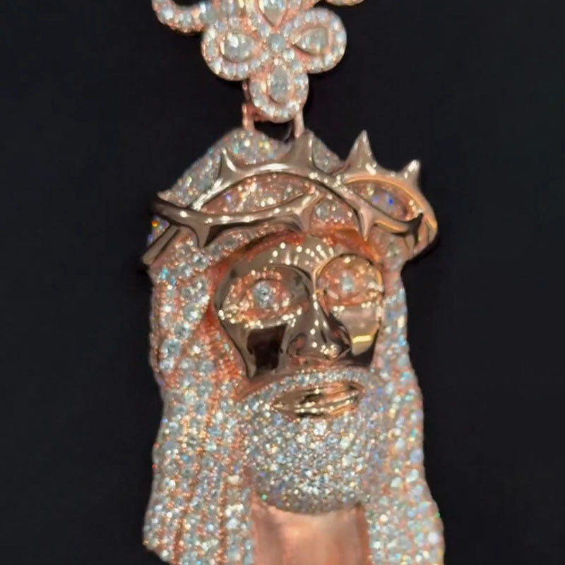 Moissanite Four-Leaf Clover Buckle Thorn Headdress Jesus Pendant Chain Set