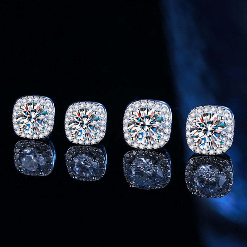 0.5CT/1CT/2CT Moissanite Square Rock Sugar Magnetic Earrings
